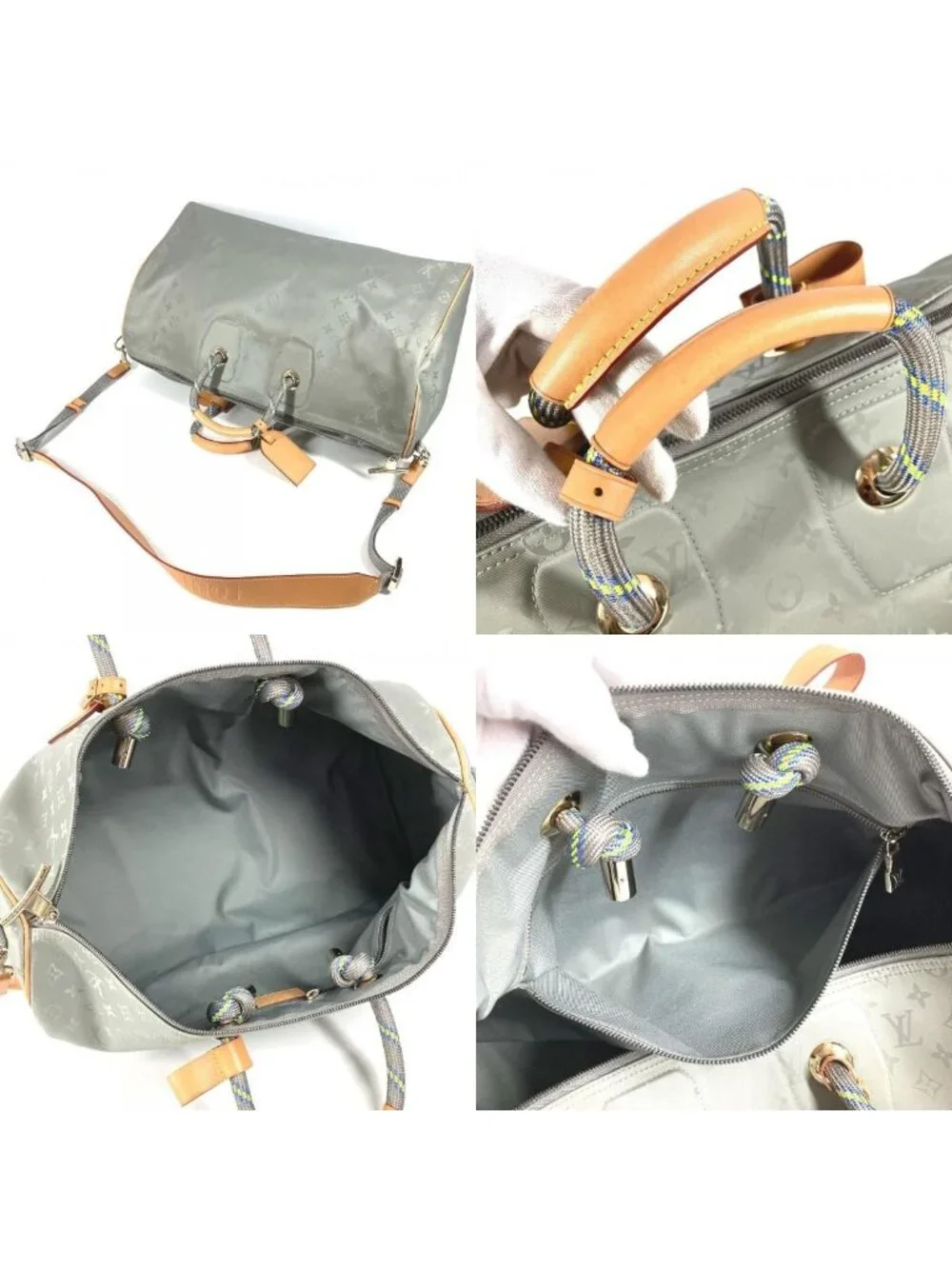 Louis Vuitton Boston Bag Keepall Bandouliere 50 Leather Canvas Gray